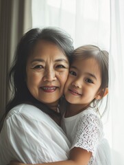 Beautiful closeup portrait of mother and daughter for mother's day