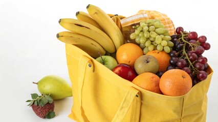 Fresh Fruit Burst: Yellow Bag for Studio Shot. 