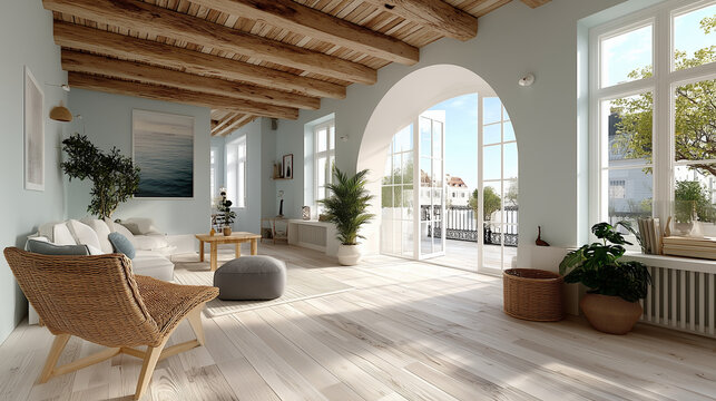 Int&eacute;rieur chaleureux d'une maison traditionnelle d'Arcachon, style bord de mer