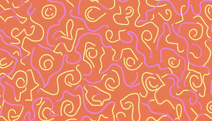 Bold abstract wallpaper with neon wavy lines on orange backdrop, playful design