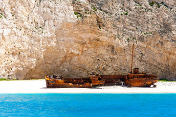 Famous shipwreck on Navagio Beach, Zakynthos, Greece.