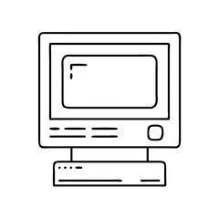 80s computer monitor icon, 80s computer monitor line art - simple line art of 80s computer monitor, perfect for 80s computer monitor logos and icons