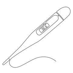 Thermometer vector illustration. Black and white single continuous one line art drawing. Line icon of thermometer. 36.6.