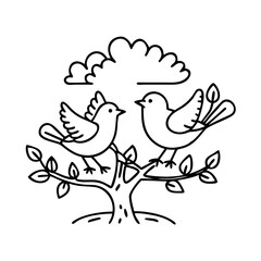 birds nesting in tree icon, birds nesting in tree line art - simple line art of birds nesting in tree, perfect for birds nesting in tree logos and icons