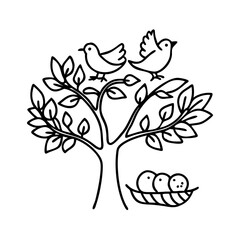 birds nesting in tree icon, birds nesting in tree line art - simple line art of birds nesting in tree, perfect for birds nesting in tree logos and icons
