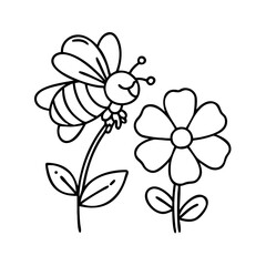 bumblebee on flower icon, bumblebee on flower line art - simple line art of bumblebee on flower, perfect for bumblebee on flower logos and icons
