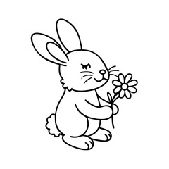 bunny holding a flower icon, bunny holding a flower line art - simple line art of bunny holding a flower, perfect for bunny holding a flower logos and icons