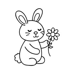 bunny holding a flower icon, bunny holding a flower line art - simple line art of bunny holding a flower, perfect for bunny holding a flower logos and icons