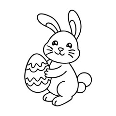 Fototapeta premium bunny holding an egg icon, bunny holding an egg line art - simple line art of bunny holding an egg, perfect for bunny holding an egg logos and icons