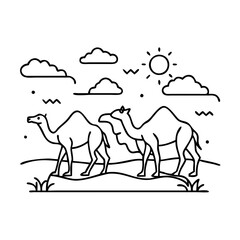 camels in the desert icon, camels in the desert line art - simple line art of camels in the desert, perfect for camels in the desert logos and icons