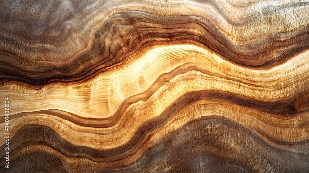 Poster smooth, polished wood grain flows across the surface, creating a mesmerizing pattern of warm golden 