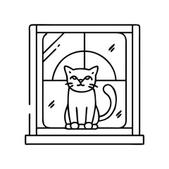 cat in window icon, cat in window line art - simple line art of cat in window, perfect for cat in window logos and icons