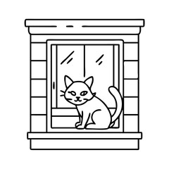cat in window icon, cat in window line art - simple line art of cat in window, perfect for cat in window logos and icons