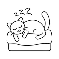 cat sleeping in bed icon, cat sleeping in bed line art - simple line art of cat sleeping in bed, perfect for cat sleeping in bed logos and icons