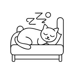 cat sleeping in bed icon, cat sleeping in bed line art - simple line art of cat sleeping in bed, perfect for cat sleeping in bed logos and icons