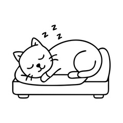 cat sleeping in bed icon, cat sleeping in bed line art - simple line art of cat sleeping in bed, perfect for cat sleeping in bed logos and icons