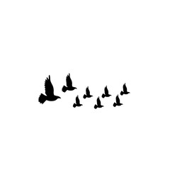 Silhouetted swallows in scattered flight on a white background, reflecting minimalist beauty and a sense of peaceful freedom.”