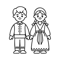 children in traditional dress icon, children in traditional dress line art - simple line art of children in traditional dress, perfect for children in traditional dress logos and icons