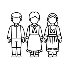 children in traditional dress icon, children in traditional dress line art - simple line art of children in traditional dress, perfect for children in traditional dress logos and icons