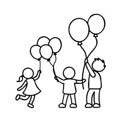 children playing with balloons icon, children playing with balloons line art - simple line art of children playing with balloons, perfect for children playing with balloons logos and icons