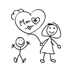 children s drawing for mom icon, children s drawing for mom line art - simple line art of children s drawing for mom, perfect for children s drawing for mom logos and icons