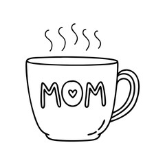 coffee cup with mom text icon, coffee cup with mom text line art - simple line art of coffee cup with mom text, perfect for coffee cup with mom text logos and icons