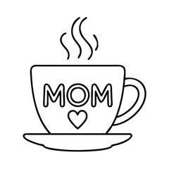 coffee cup with mom text icon, coffee cup with mom text line art - simple line art of coffee cup with mom text, perfect for coffee cup with mom text logos and icons