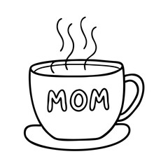 coffee cup with mom text icon, coffee cup with mom text line art - simple line art of coffee cup with mom text, perfect for coffee cup with mom text logos and icons