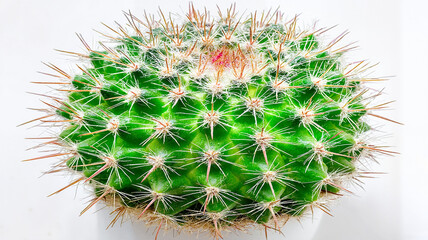 Bright green cactus with spines on a white background  