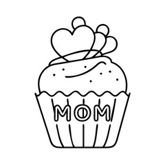 cupcake with mom text icon, cupcake with mom text line art - simple line art of cupcake with mom text, perfect for cupcake with mom text logos and icons