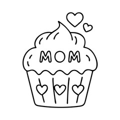 cupcake with mom text icon, cupcake with mom text line art - simple line art of cupcake with mom text, perfect for cupcake with mom text logos and icons