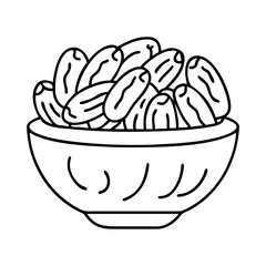 dates in a bowl icon, dates in a bowl line art - simple line art of dates in a bowl, perfect for dates in a bowl logos and icons
