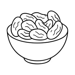 dates in a bowl icon, dates in a bowl line art - simple line art of dates in a bowl, perfect for dates in a bowl logos and icons