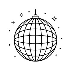 Disco Ball Line Art Illustration Nightclub Party Celebration Festive Design Graphic