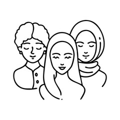 diverse women s faces icon, diverse women s faces line art - simple line art of diverse women s faces, perfect for diverse women s faces logos and icons