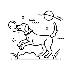 dog playing fetch icon, dog playing fetch line art - simple line art of dog playing fetch, perfect for dog playing fetch logos and icons
