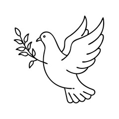 dove with olive branch icon, dove with olive branch line art - simple line art of dove with olive branch, perfect for dove with olive branch logos and icons