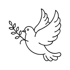 dove with olive branch icon, dove with olive branch line art - simple line art of dove with olive branch, perfect for dove with olive branch logos and icons