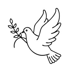dove with olive branch icon, dove with olive branch line art - simple line art of dove with olive branch, perfect for dove with olive branch logos and icons