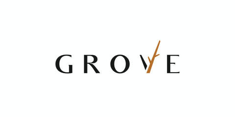 The Grove logo design is unique and modern with black and gold accents