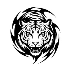 Tiger head vector logo design, face  for retro logos, emblems, badges, labels, icon template and tshirt vintage design element. Isolated on white background black color