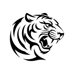 Tiger head vector logo design, face  for retro logos, emblems, badges, labels, icon template and tshirt vintage design element. Isolated on white background black color