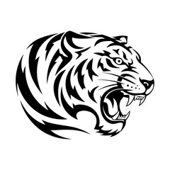 Tiger head vector logo design, face  for retro logos, emblems, badges, labels, icon template and tshirt vintage design element. Isolated on white background black color