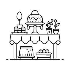 easter table with treats icon, easter table with treats line art - simple line art of easter table with treats, perfect for easter table with treats logos and icons
