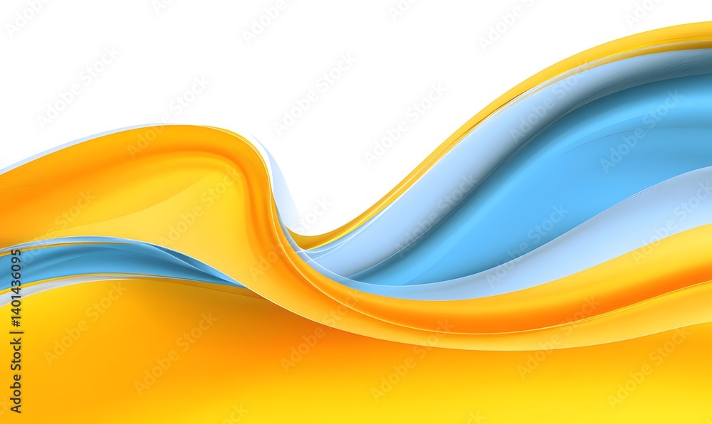 Poster an abstract background with flowing yellow and blue waves against a white backdrop design element