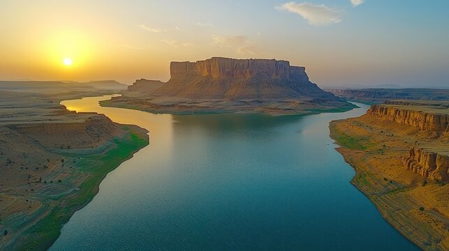 Sunset over Ubari Lake, Sahara Desert: A Breathtaking Aerial View of the Dramatic Landscape