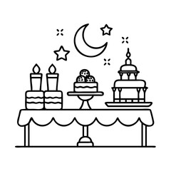 eid dessert table icon, eid dessert table line art - simple line art of eid dessert table, perfect for eid dessert table logos and icons