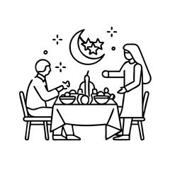 eid dinner icon, eid dinner line art - simple line art of eid dinner, perfect for eid dinner logos and icons