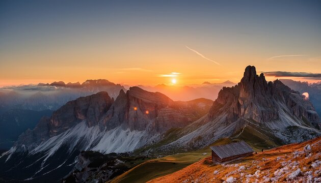 dolomite stuning sunrise from the lagazuoi refuge
