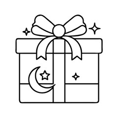 eid gift box with ribbon icon, eid gift box with ribbon line art - simple line art of eid gift box with ribbon, perfect for eid gift box with ribbon logos and icons